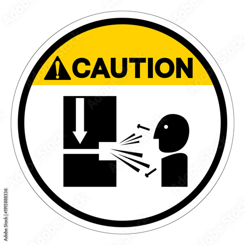 Caution Moving Slide and Die On Power Pesses Hazard Symbol Sign ,Vector Illustration, Isolate On White Background Label.EPS10