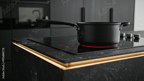 Modern Kitchen Induction Stove with Cooking Pot.
