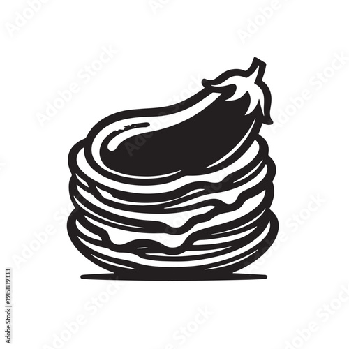 Black Eggplant Parmesan Silhouette Vector, High Quality Illustration on White Background
