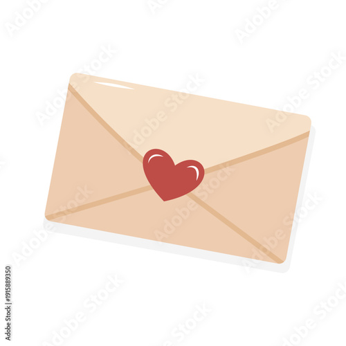 Romantic beige envelope with red heart seal,  love message.