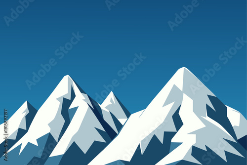 Stylized mountain peaks against a vibrant blue sky backdrop