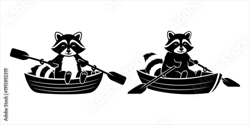Cute Raccoon Paddling in a Boat Vector Illustration