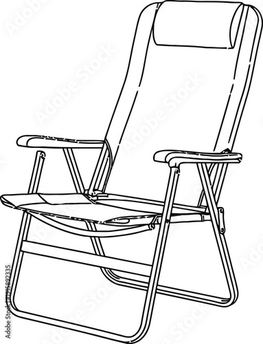 A simple line drawing of a reclining chair with foldable footrest.