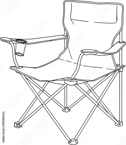 A simple line drawing of a director's chair with a side table on the left armrest.