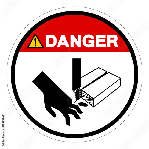 Danger Bandsaw Cutting of Fingers Symbol Sign,Vector Illustration, Isolated On White Background Label.EPS10