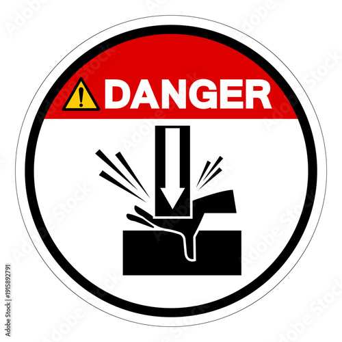 Danger Moving Slide and Die On Power Pesses Hazard Symbol Sign ,Vector Illustration, Isolate On White Background Label.EPS10