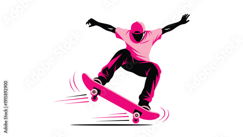 Dynamic Pink Skateboarder Vector Performing Air Trick