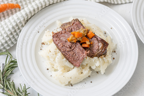 Obraz na plátně Hearty American food. Beef pot roast with roasted veggies