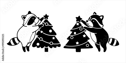 Adorable Raccoons Decorating Holiday Trees for a Joyful Winter Celebration