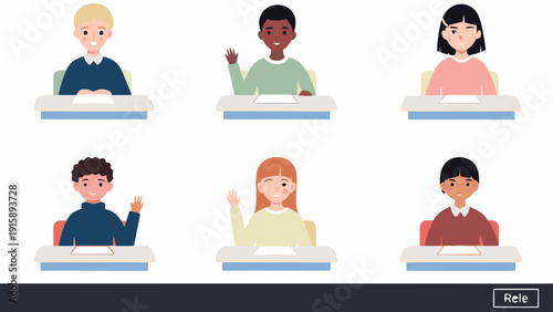 Diverse group of students seated at desks in a classroom setting