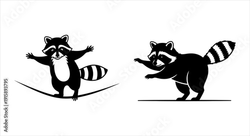 Intriguing Raccoon Silhouettes Illustrating Balance and Agile Movement