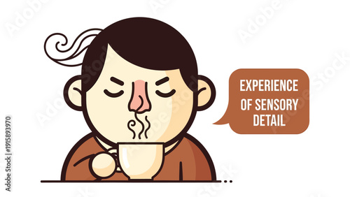 Vector illustration of person enjoying hot drink, focusing on sensory detail and mindful experience