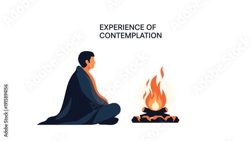 Person in contemplation by campfire. Meditation, mindfulness, and peaceful solitude illustration.