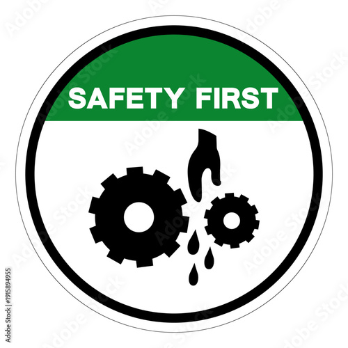 Safety First Rotating Gear Can Nip Hazard Symbol Sign ,Vector Illustration, Isolate On White Background Label.EPS10