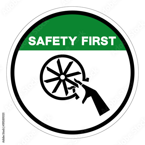 Safety First Impeller Blade Cutting of Fingers or Hand Symbol Sign,Vector Illustration, Isolated On White Background Label.EPS10