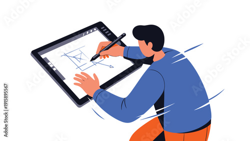 Creative Professional Designing on Digital Tablet with Stylus. Modern Digital Art & Design Workflow.