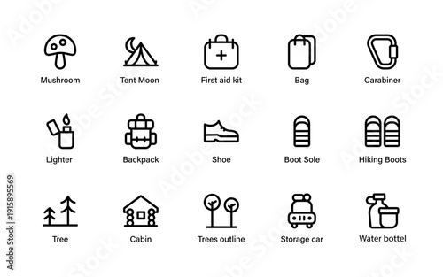 Camping Outdoor Adventure Travel Icons nature inspired camping and hiking symbols for exploration and leisure scenes