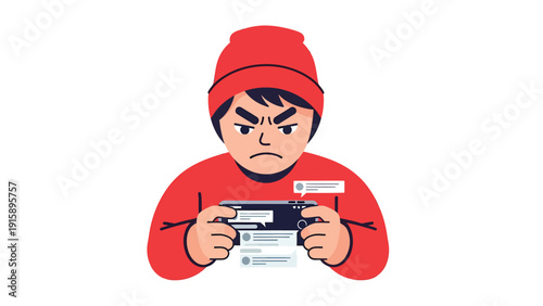 Frustrated young person angrily engaging with smartphone, showing stress from mobile gaming or challenging online communication.