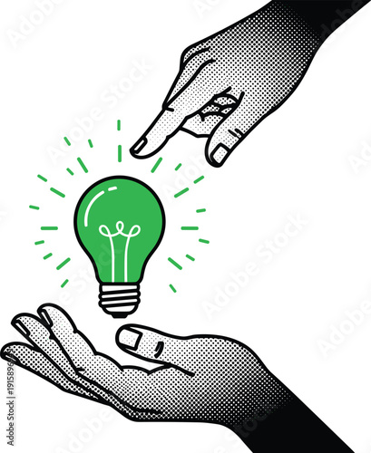 Hands cradling a glowing green lightbulb, symbolizing idea generation and creative inspiration from a unique perspective