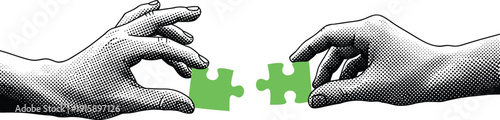 Two hands connecting puzzle pieces in a symbolic representation of partnership and collaboration