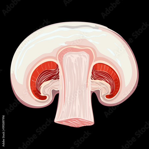 Wide pale cremini illustration including substantial base and fine gills for holistic nutrition blog content - Vector Illustration