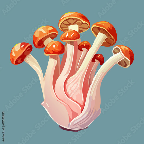 Three storybook mushrooms with candy red tops for children educational toys and nature park signage - Vector Illustration