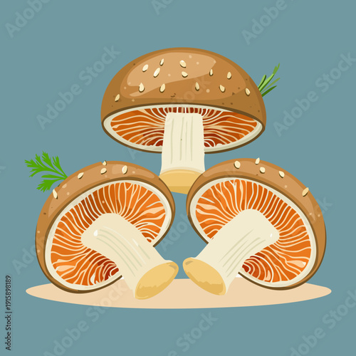 Chopped fungi bits with sprinkling of fresh parsley for healthy home cooking and grocery store ads - Vector Illustration