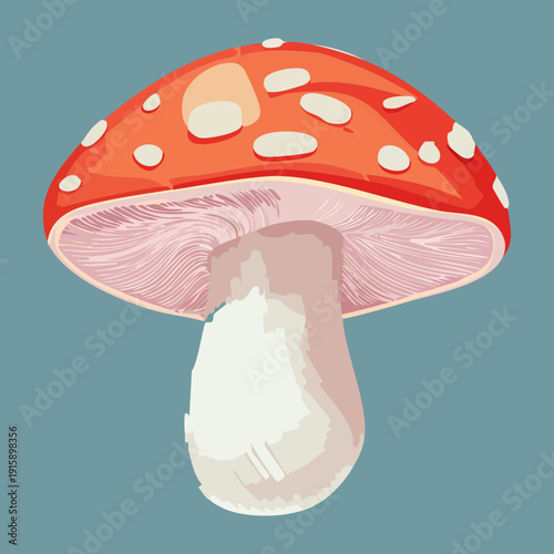 Robust red toadstool with thick base for fairytale land maps and children nature activity books - Vector Illustration