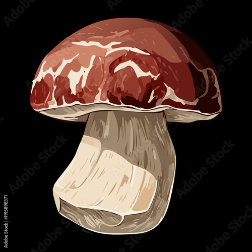 Textured tan mushroom with substantial base for woodland foraging guides and rural farm to table - Vector Illustration
