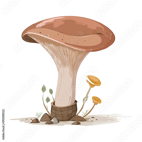 Solitary bronze mushroom with ribbed stem for artisanal market identity and organic produce branding - Vector Illustration