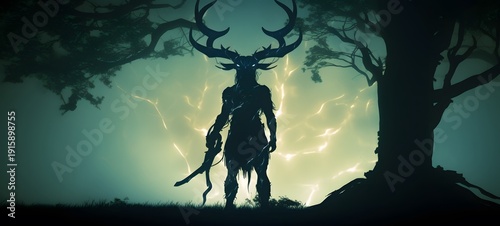 silhouette of minotaur liger dryad ,generative AI