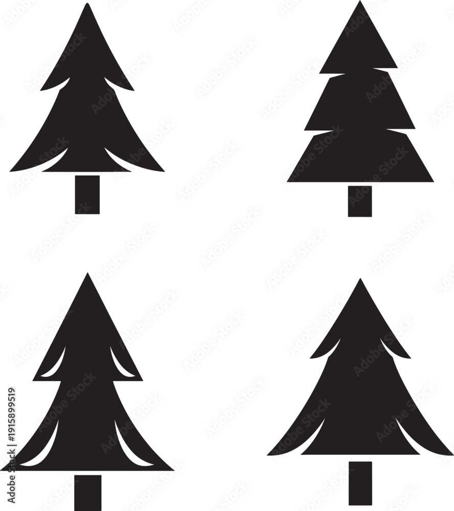 Obraz premium Four black pine trees in silhouette style