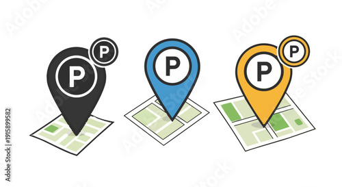 Parking location map pin icon set