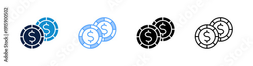 Casino Chips Multiple Style Icon Set Collection 