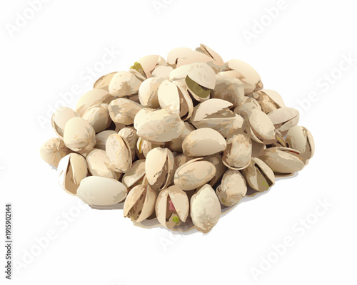 A pile of shelled pistachios against a plain white background