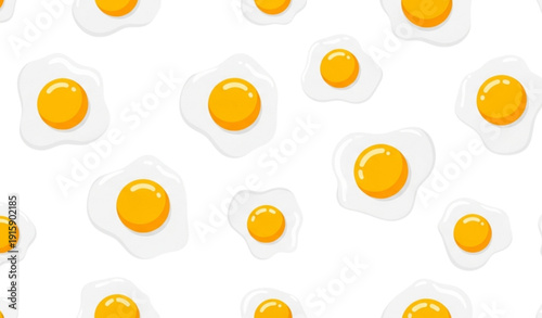 Fried eggs seamless vector pattern with sunny side up breakfast design isolated on white background for fabric and wallpaper