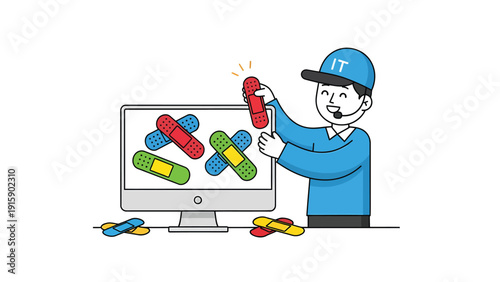 IT Support Technician Applying Software Patches to Computer for System Fixes and Maintenance