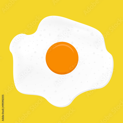 Minimalist fried egg top view illustration isolated on bright yellow background