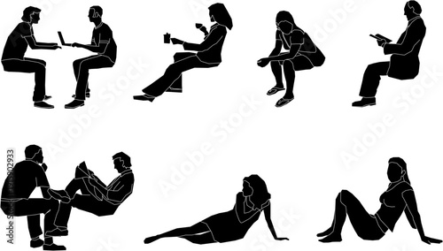 Simple Line Art Drawing of Urban People Showing Everyday Activities, Movement, and Lifestyle in Contemporary Minimal Design