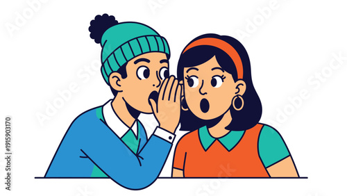 Whispering Secret and Gossip Illustration with Surprised Reaction