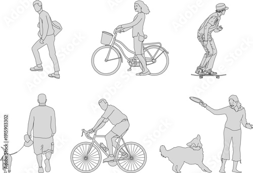 Modern Line Art People Silhouette Illustration with Family Life Concept for Interior Design, Landscape Visualization, and Editorial Layout