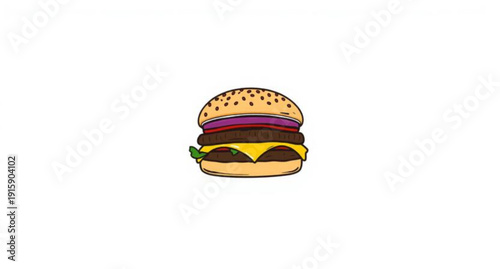burger, hamburger, food, fastfood, cartoon, illustration, isolated, bun, beef, patty, cheese, lettuce, tomato, onion, sesame, meal, snack, tasty, yummy, delicious, juicy, grilled, sandwich, streetfood