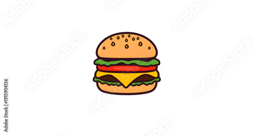 burger, hamburger, food, fastfood, cartoon, illustration, isolated, bun, beef, patty, cheese, lettuce, tomato, sesame, meal, snack, tasty, yummy, delicious, juicy, grilled, sandwich, streetfood, takea