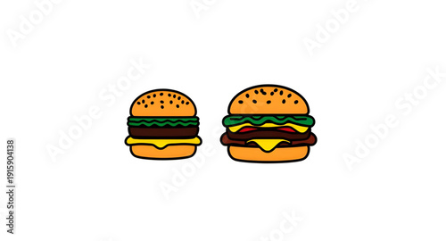 burger, hamburger, food, fastfood, cartoon, illustration, isolated, bun, beef, patty, cheese, lettuce, tomato, sesame, meal, snack, tasty, yummy, delicious, juicy, grilled, sandwich, streetfood, takea