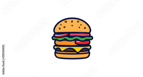 burger, hamburger, food, fastfood, cartoon, illustration, isolated, bun, beef, patty, cheese, lettuce, tomato, sesame, meal, snack, lunch, dinner, tasty, yummy, delicious, juicy, grilled, sandwich, st