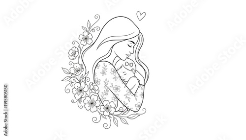Mother Embracing Baby with Flowers Gentle Love Nurturing Care Family Bonding Warmth Sweetness Tender Moment