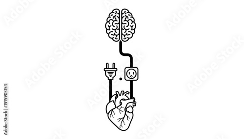 Brain and Heart Connected by Plug for Emotional Intelligence, Empathy, and Innovation in Business and Health