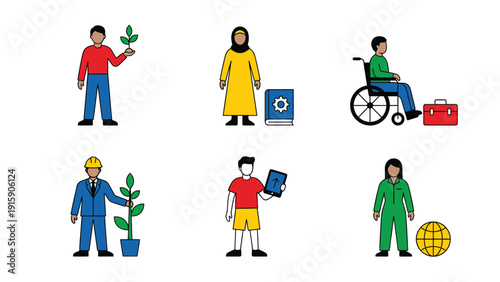 Diverse Group of People Representing Different Professions and Lifestyles Sustainability Education Accessibility Innovation and Globalism