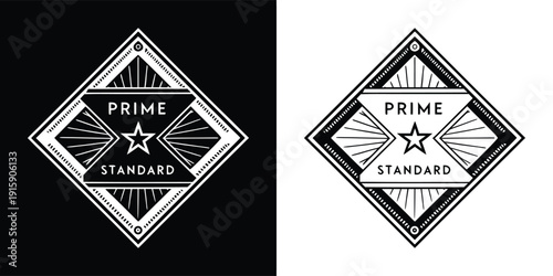 Black and white vector graphic of a vintage inspired prime standard badge featuring a star emblem in two color variations
