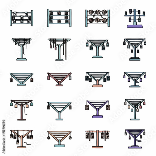 Collection of Electrical Power Transmission Line Towers and Poles.